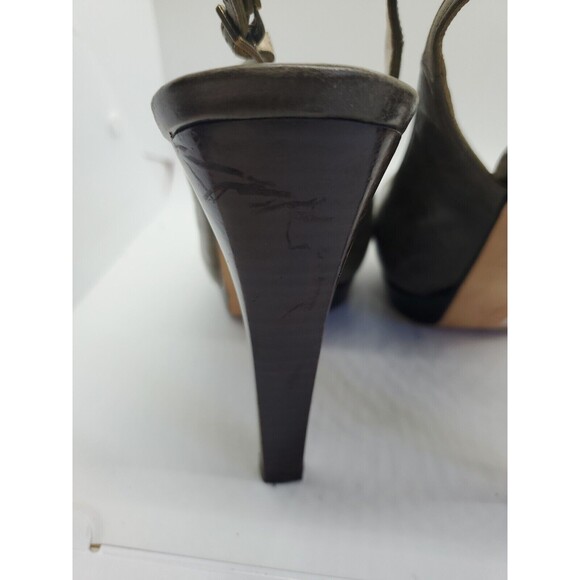 Sturart Weitzman Leather Heels Womens Sz 8.5 Peep Top Platform Slingback Green - Picture 4 of 10